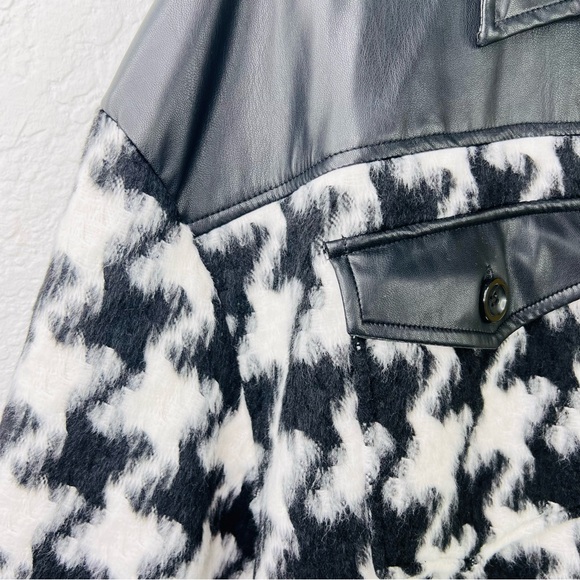Vince Camuto Black/White Houndstooth Faux Leather Trim Button Down Shacket XL - Picture 13 of 15